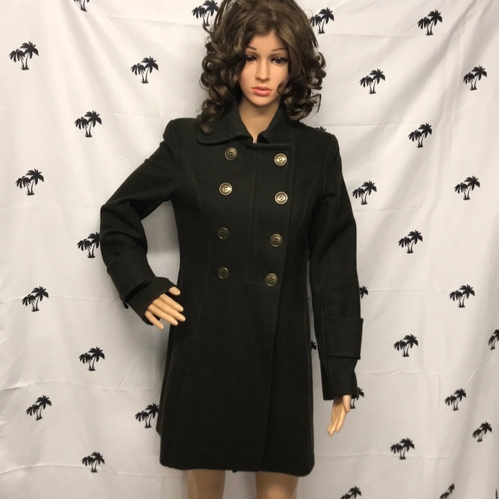 Kenneth Cole Army Green Wool Button Up Coat